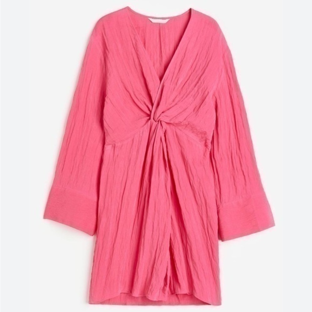 H&M Women's Textured Weave Knot Detail Dress - Pink Size XL